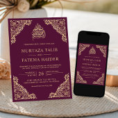 Invitation Plum orné floral et or Mariage musulman islamique
