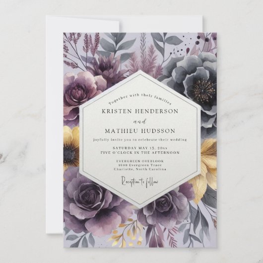 Invitation Plum Painterly Bloom Wedding (Devant)