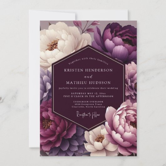 Invitation Plum Peony Wedding (Devant)