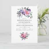 Invitation Plum & Pink Aquarelle Floral Bridesmaiers Déjeuner (Debout devant)