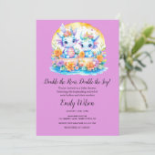 INVITATION PLUM PINK RAINBOU FLORAL DRAGONS TWINS BABY SHOWER (Debout devant)