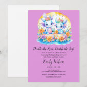 INVITATION PLUM PINK RAINBOU FLORAL DRAGONS TWINS BABY SHOWER (Devant / Derrière)