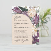 Invitation Plum pourpre Boho Mariage floral tropical (Debout devant)