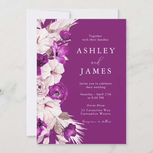 Invitation Plum pourpre et Mariage d'aquarelle (Devant)