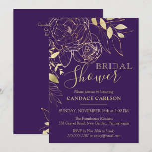 Invitation Plum pourpre et or Fête des mariées florale modern