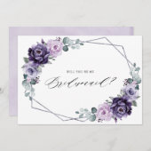 Invitation Plum pourpre Silver Floral Bridesmaid Proposition (Devant / Derrière)