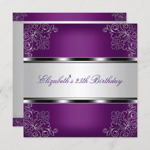 Invitation Plum Purple Argent Floral 25e fête d'anniversaire