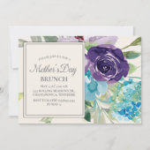 Invitation Plum Purple Bleu Aquarelle Florale Fête des mères (Devant)