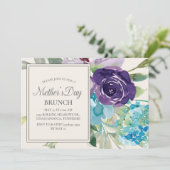 Invitation Plum Purple Bleu Aquarelle Florale Fête des mères (Debout devant)