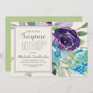 Invitation Plum Purple Bleu Floral Surprise 60e anniversaire