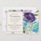 Invitation Plum Purple Bleu Floral Surprise 70e anniversaire (Devant)