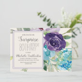 Invitation Plum Purple Bleu Floral Surprise 80e anniversaire (Debout devant)