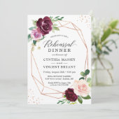Invitation Plum Purple Blush Floral Dîner De Répétition Moder (Debout devant)
