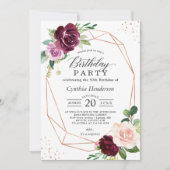 Invitation Plum Purple Blush Floral moderne fête d'anniversai (Devant)