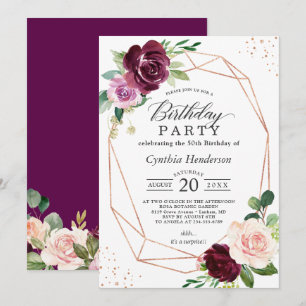 Invitation Plum Purple Blush Floral moderne fête d'anniversai