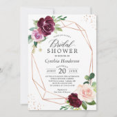 Invitation Plum Purple Blush Floral Rose Fête des mariées or (Devant)