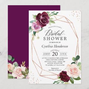 Invitation Plum Purple Blush Floral Rose Fête des mariées or