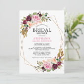 Invitation Plum Purple Blush rose Fête des mariées florale (Debout devant)