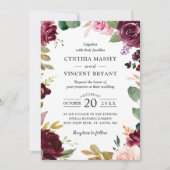 Invitation Plum Purple Bourgogne Blush Floral Mariage (Devant)
