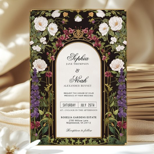 Invitation Plum Purple Bourgogne Floral Mariage gothique
