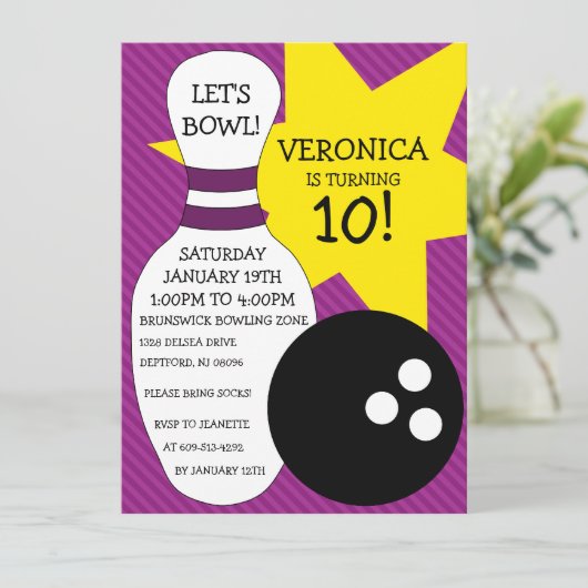 Invitation Plum Purple Bowling Bash Bowling (Debout devant)