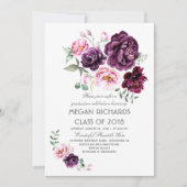 Invitation Plum Purple Floral Aquarelle Boho Graduation (Devant)