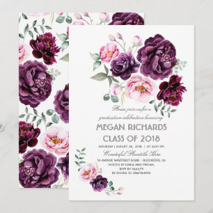 Invitation Plum Purple Floral Aquarelle Boho Graduation