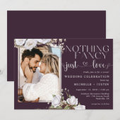 Invitation Plum Purple Floral Décontracté Mariage Just Love (Devant / Derrière)