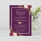 Invitation Plum Purple Flowers Chic Mariage Dîner de répétiti (Debout devant)
