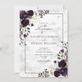 Invitation Plum Purple Gold Watercolor Marble Fall Reception (Devant)