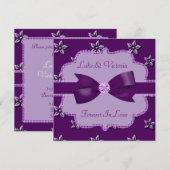 Invitation Plum Purple Island Flowers & Rhinestones Mariage (Devant / Derrière)