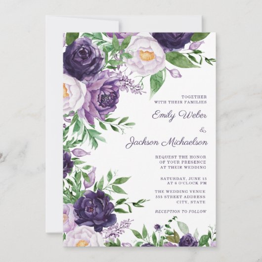 Invitation Plum Purple Lavande Aquarelle Mariage Floral (Devant)