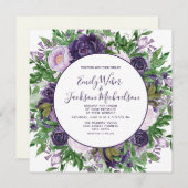 Invitation Plum Purple Lavande Floral Mariage (Devant / Derrière)