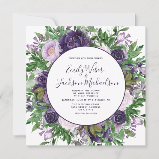 Invitation Plum Purple Lavande Floral Mariage (Devant)