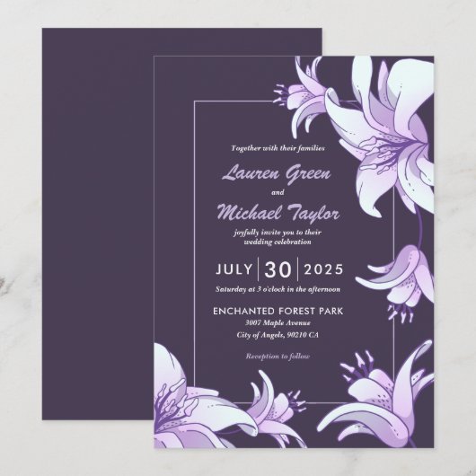 Invitation Plum Purple Lily Fleur Floral Printemps Mariage (Devant / Derrière)