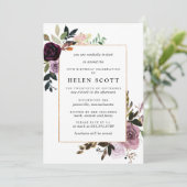 Invitation Plum Purple Mauve Rose Floral 70e anniversaire (Debout devant)