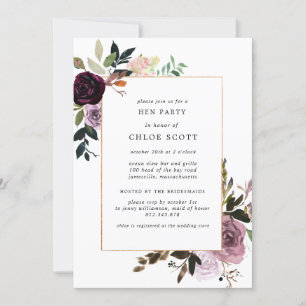 Invitation Plum Purple Mauve Rose Floral Hen Party
