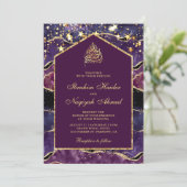 Invitation Plum Purple Or Agate Marbre Arche Mariage musulman (Debout devant)