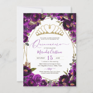 Invitation Plum Purple or Aquarelle Floral Quinceañera Inv