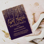 Invitation Plum Purple or Parties scintillant Fringe rideau d<br><div class="desc">Cette invitation glamour et de luxe Sweet sixteen anniversaire est le design parfait pour l'événement spécial de votre jeune fille adolescente. Il est doté d'un rideau de frange de parties scintillant en or brillant avec une typographie de parties scintillant fausse sur le dessus d'un arrière - plan simple violet de...</div>