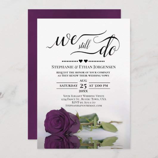 Invitation Plum Purple Rose Nous Faisons Encore Mariage Vow R (Devant / Derrière)