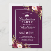 Invitation Plum Purple Rustique Floral Parti de Graduation (Devant)