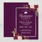 Invitation Plum Purple Rustique Floral Parti de Graduation (Devant / Derrière)