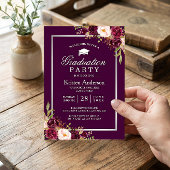 Invitation Plum Purple Rustique Floral Parti de Graduation
