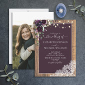 Invitation Plum Purple Rustique Script dentelle Mariage photo