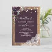 Invitation Plum Purple Rustique Script dentelle Mariage photo (Debout devant)
