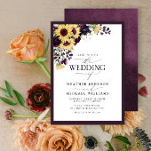 Invitation Plum Purple Sunflower Aquarelle Script Mariage