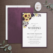 Invitation Plum Purple Sunflower Aquarelle Script Mariage