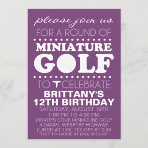 Invitation Plum Purple Tee Time Miniature Golf Anniversaire