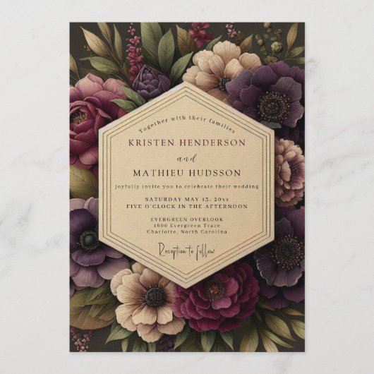 Invitation Plum Rich Botanical Wedding (Devant)